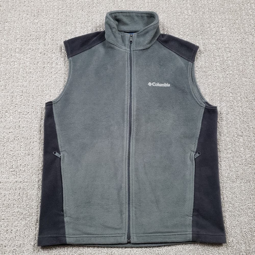 Columbia Fleece Vest Mens (M) Gray Black Steens Mountain Full Zip Outdoor Jacket